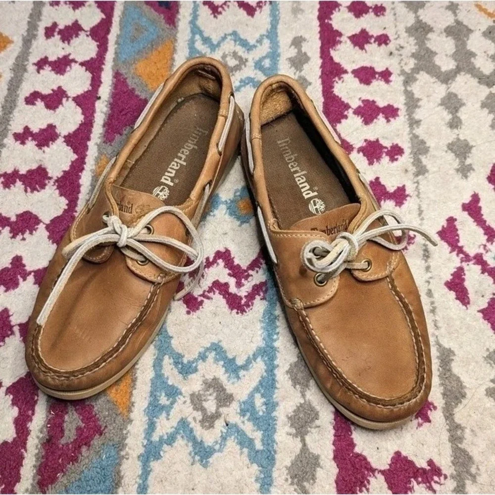 Coastal Preppy Leather Boat Shoes Men's 8.5 Brown Timberland Moc Toe